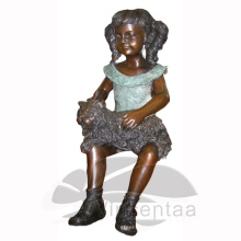 Bronze Girl with Cat Statue